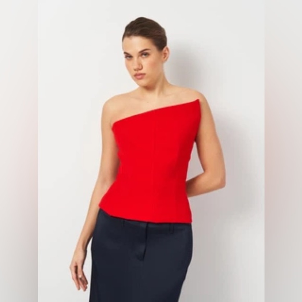 Zara Scarlet One-Shoulder Top and Indigo Jeans